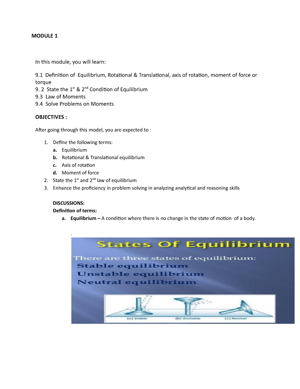 Lecture 01: Equilibrium - MODULE 1 In This Module, You Will Learn: 9 ...