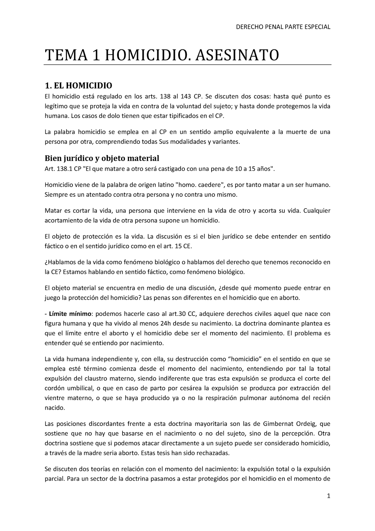 Penal Iii Parte Especial Tema Homicidio Asesinato El Homicidio El Homicidio Est