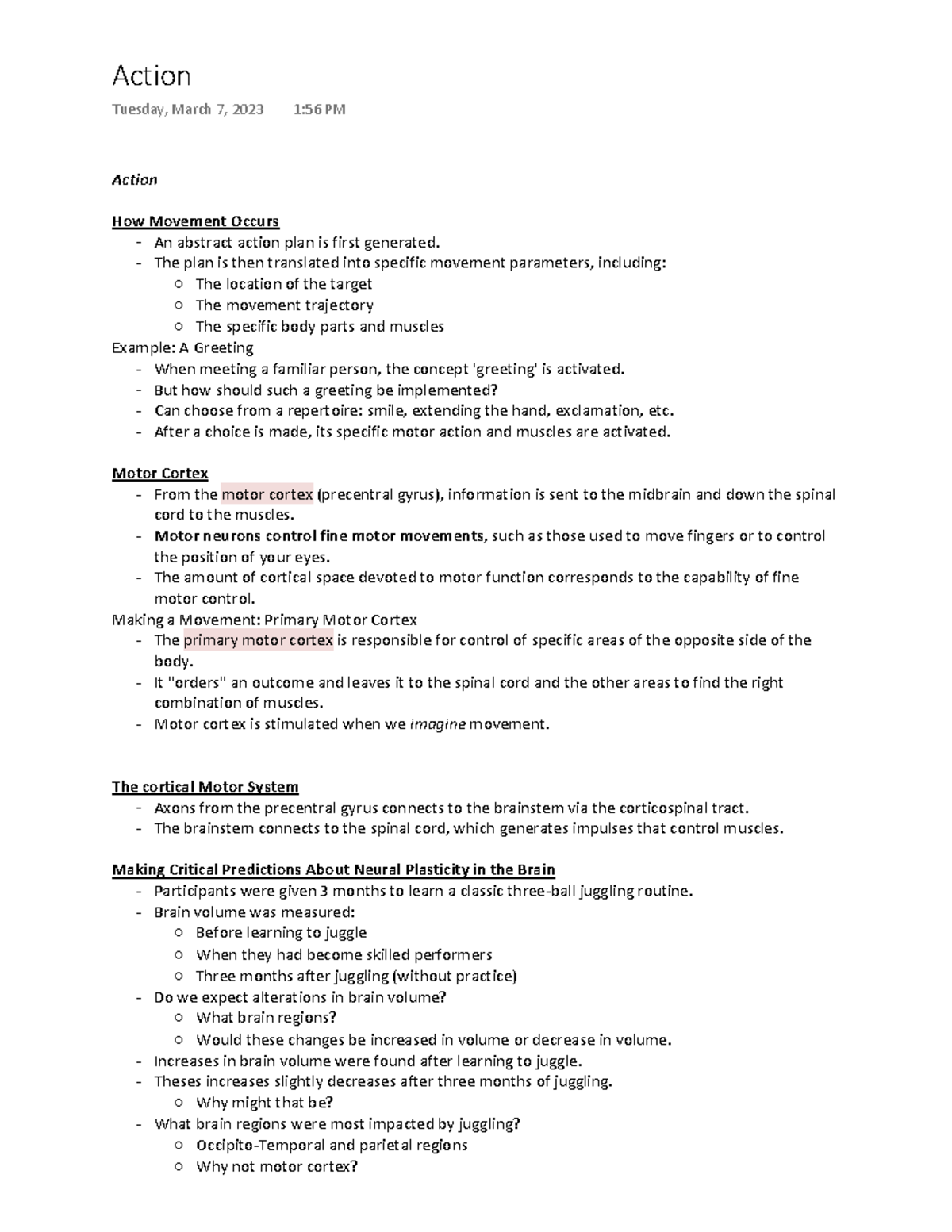 Action - Week 7 lecture notes and visuals. Spring 2023 - Action How ...