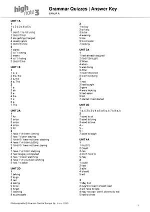 High Note 3 AK U Test B - Unit Tests | Answer key GROUP B UNIT TEST 1B ...