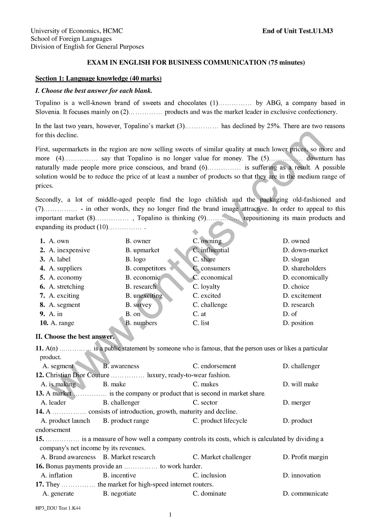 Eou Test Hp3 Unit 1 Tài Liệu ôn Thi Cuối Mỗi Chương Chương 1