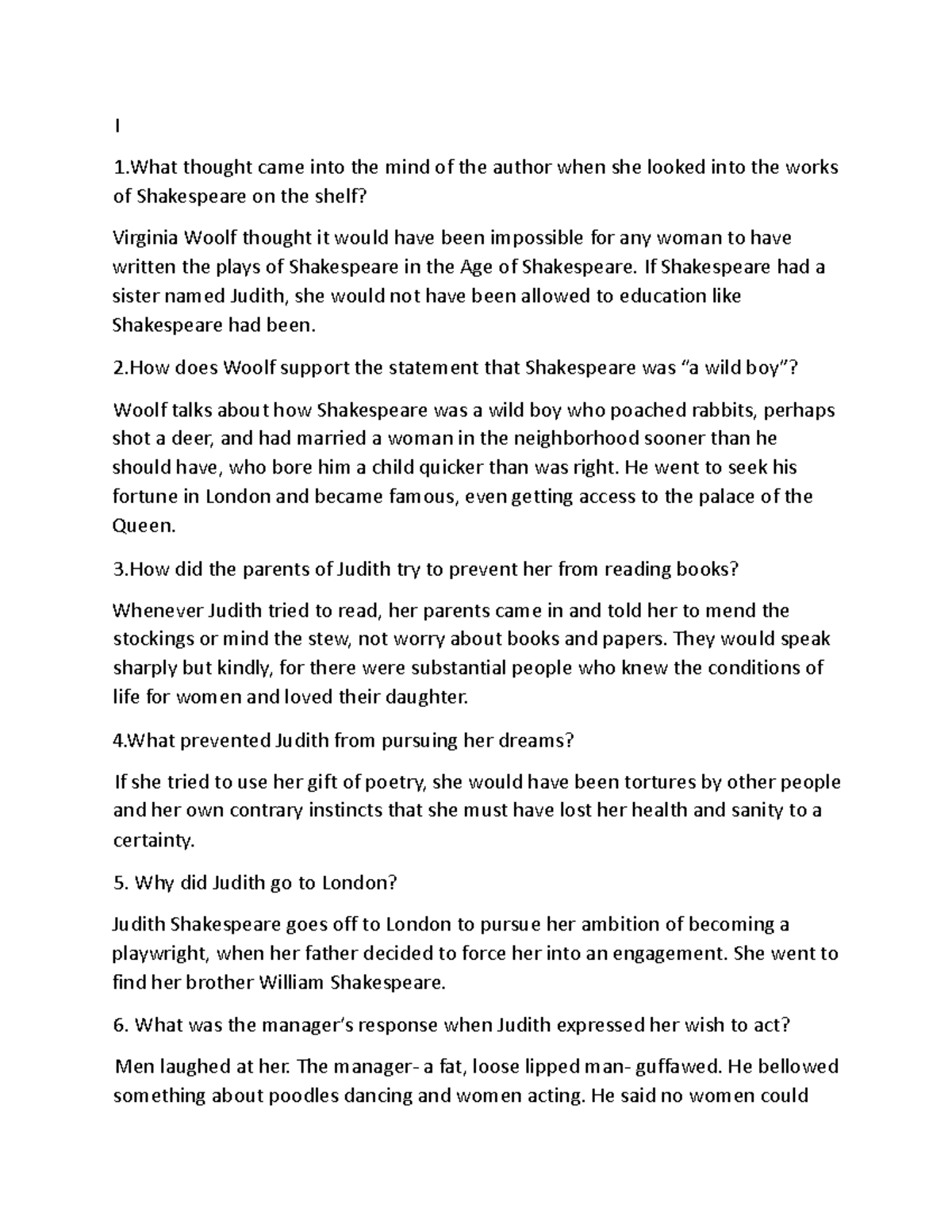 Virginia Woolf I 1 thought came into the mind of the author when she
