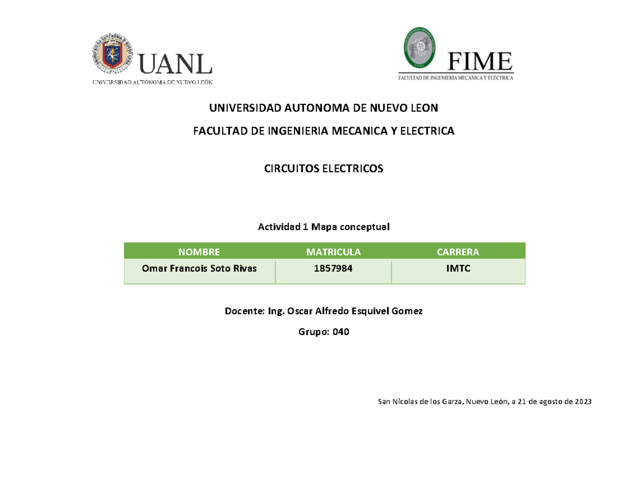 Actividad fundamental 1 Mapa - Fisica 3 - UNIVERSIDAD AUTONOMA DE NUEVO ...
