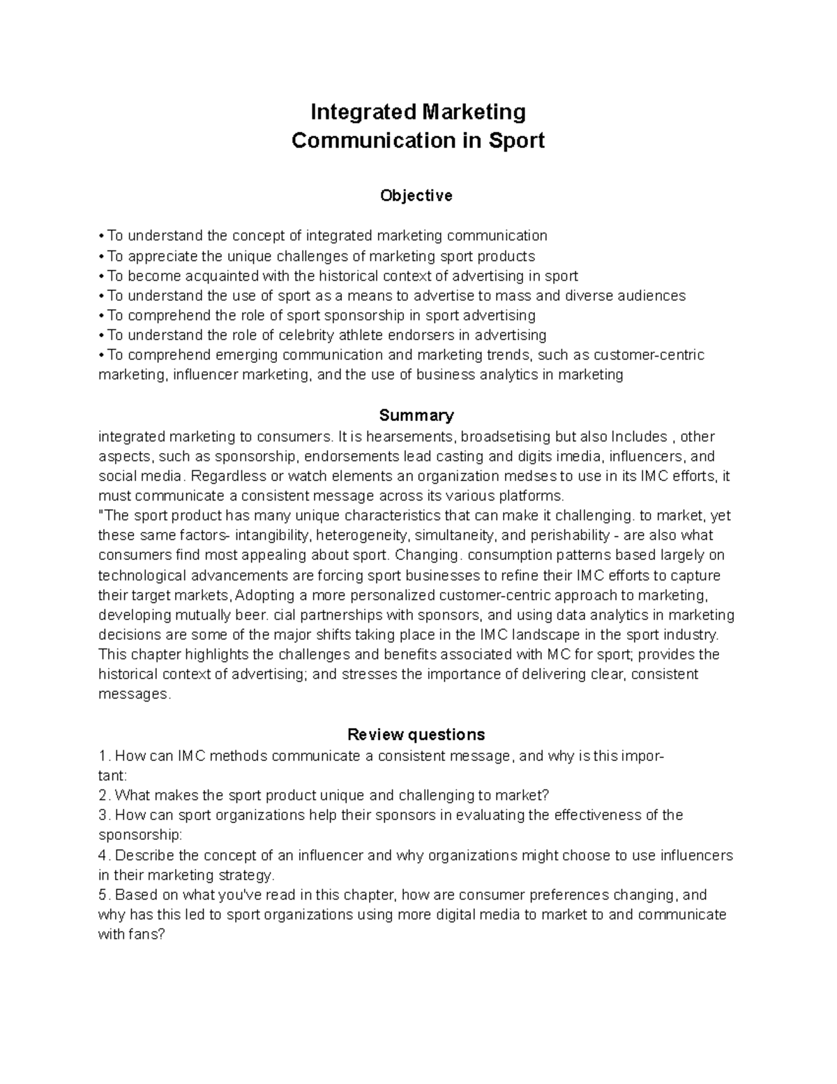 Chapter 9 Vocab Integrated Marketing Communication in Sport