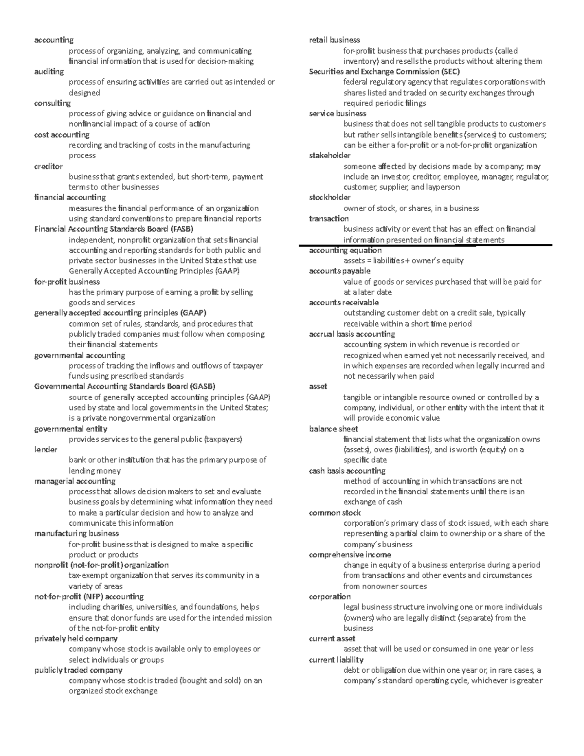 Accounting terms - Lecture notes 4 - accouning process of organizing ...
