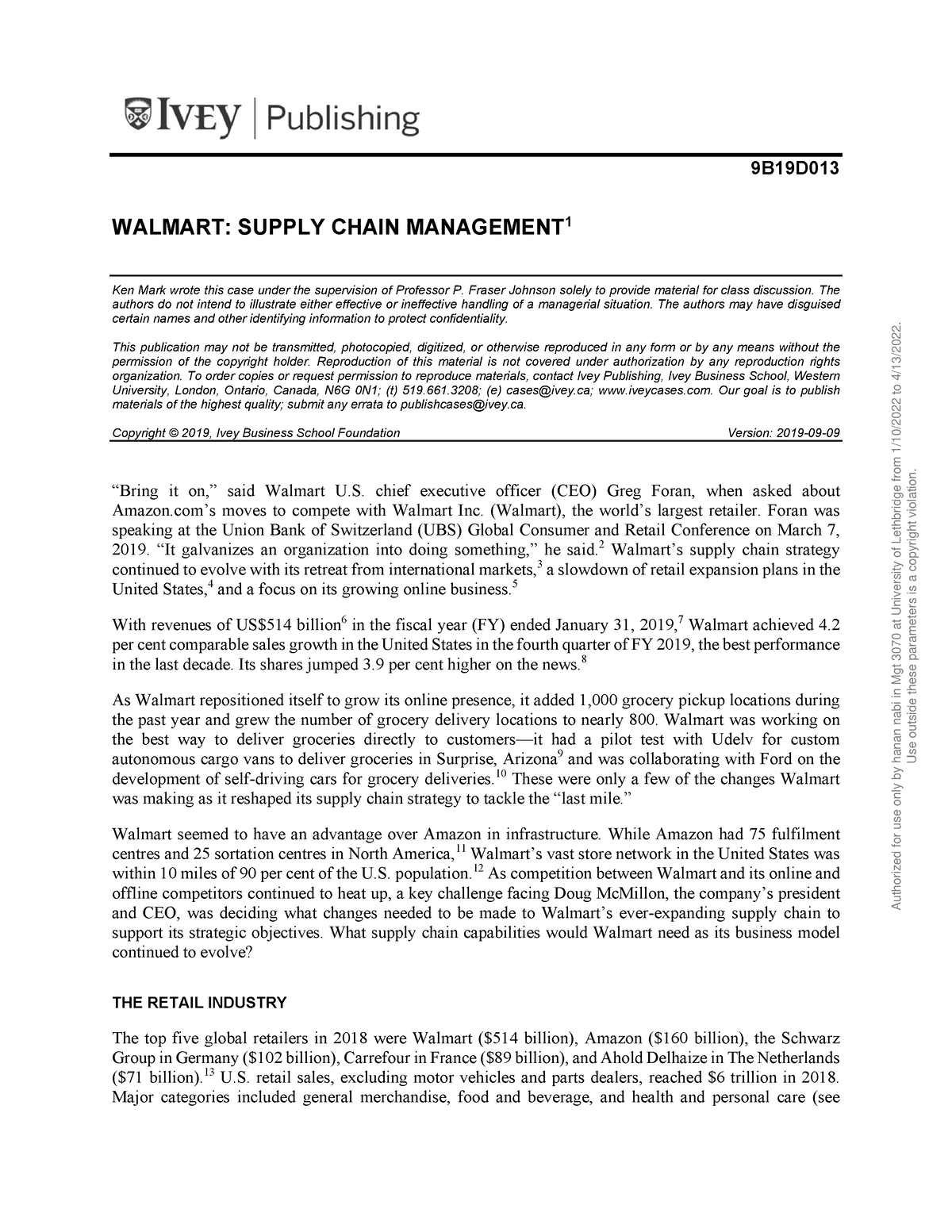 walmart supply chain management case study solution