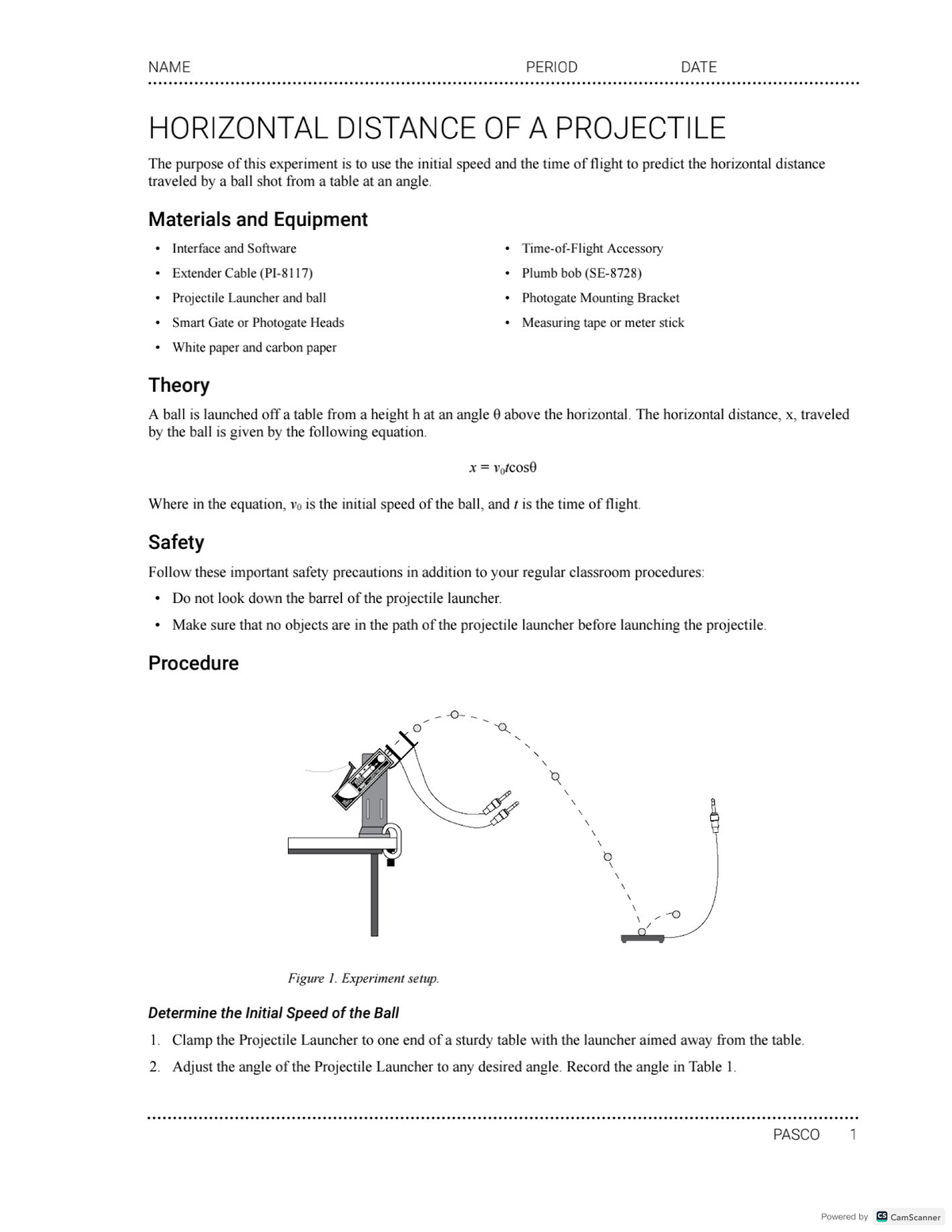 Projectile-horizontal-distance - NAME PERIOD DATE HORIZONTAL DISTANCE ...