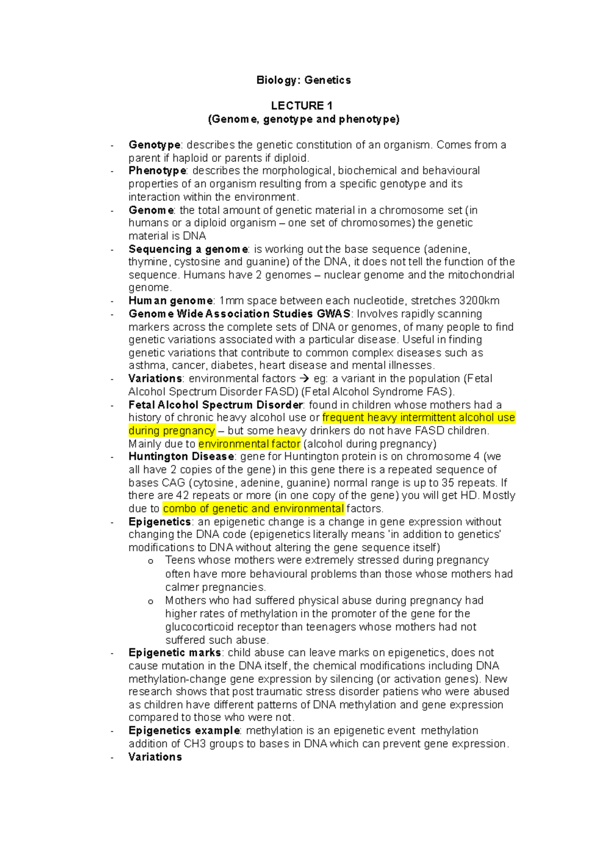 Bio Semester 2 - Sem 2 notes - Biology: Genetics LECTURE 1 (Genome ...