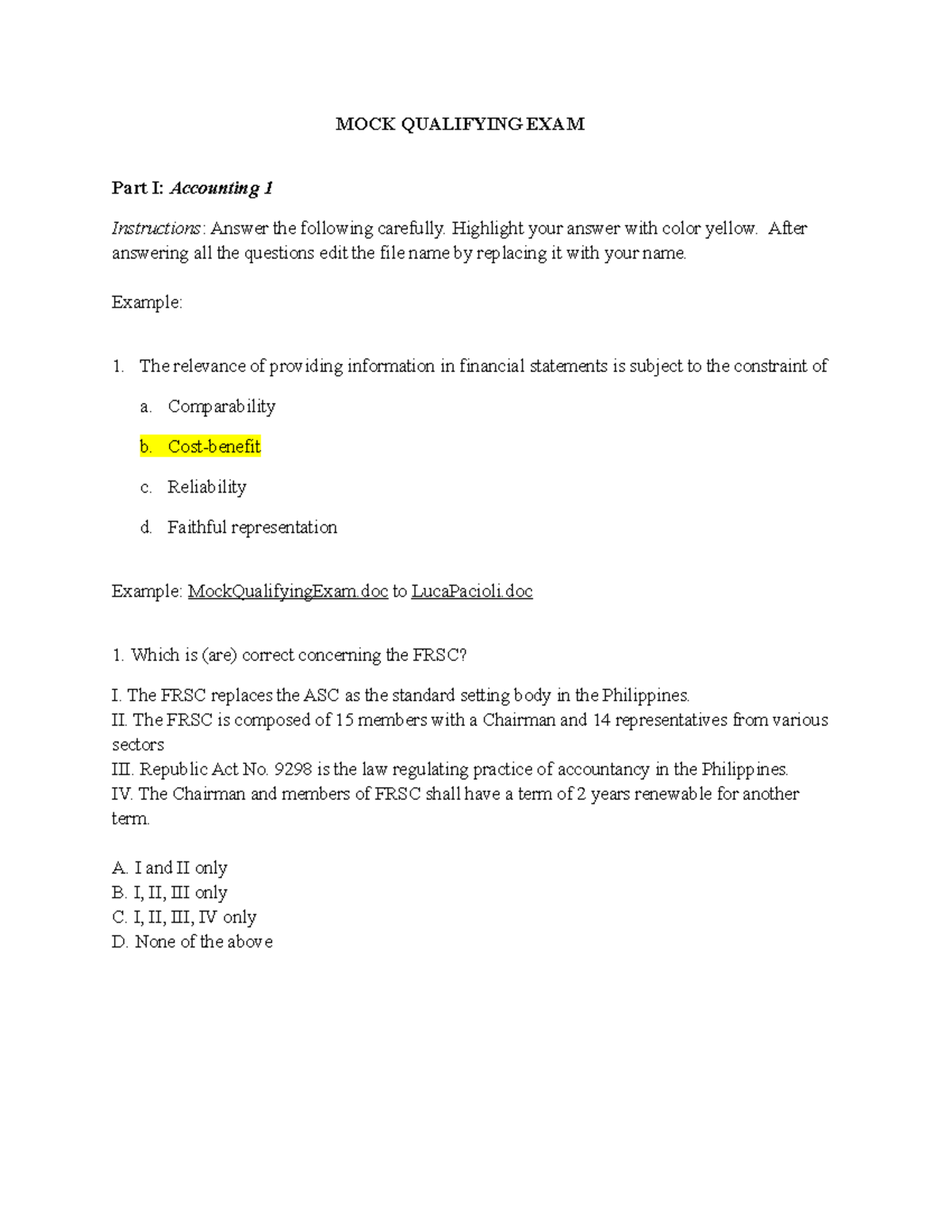 Sample/practice exam 18 December 2019, questions - MOCK QUALIFYING EXAM ...