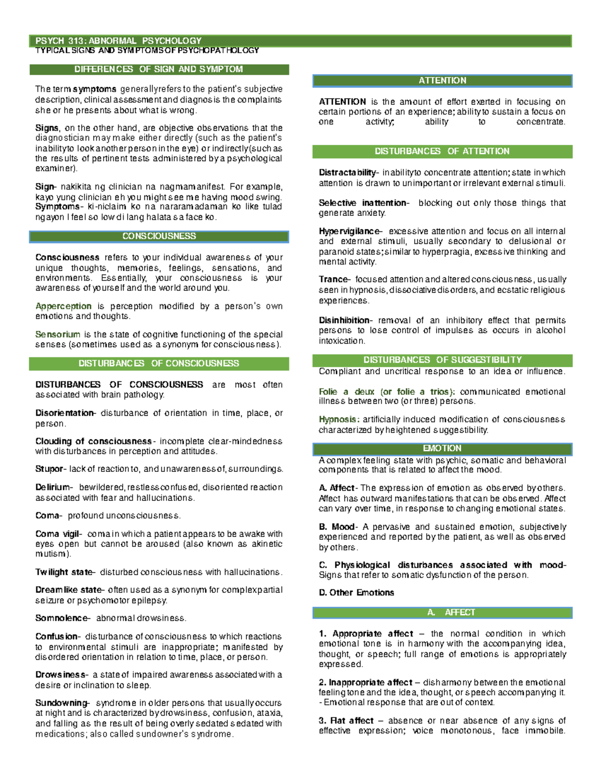 AB PSYCH Chapter 3 AND 4 - PSYCH 313: ABNORMAL PSYCHOLOGY TYPICAL SIGNS ...