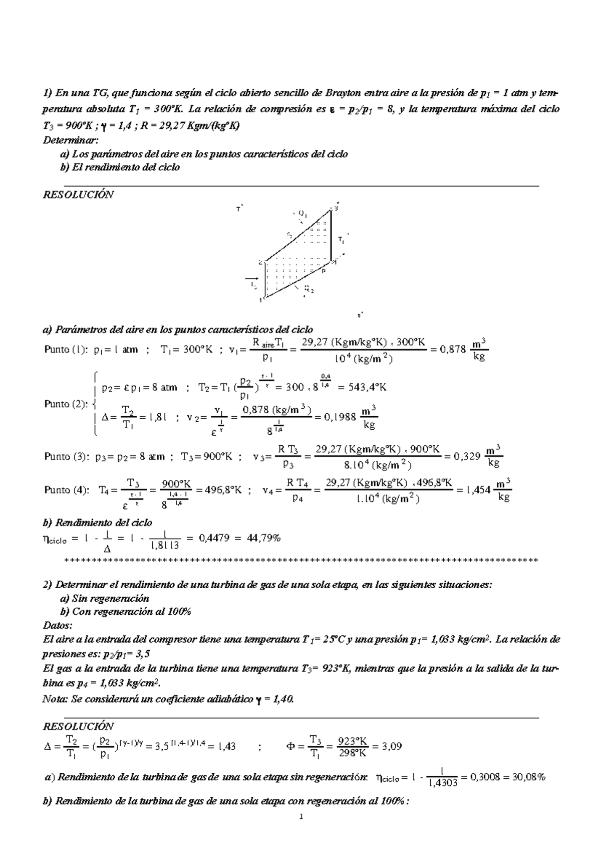 Problemas Resueltos De Turbinas - 1) En Una TG, Que Funciona Según El ...