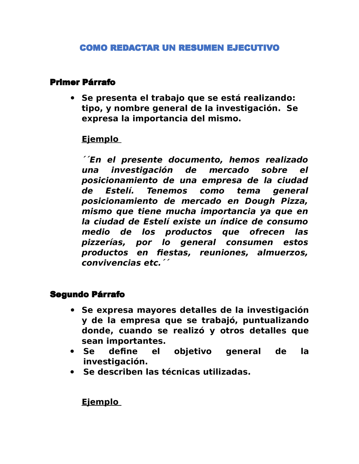 COMO Redactar UN Resumen Ejecutivo - COMO REDACTAR UN RESUMEN EJECUTIVO ...