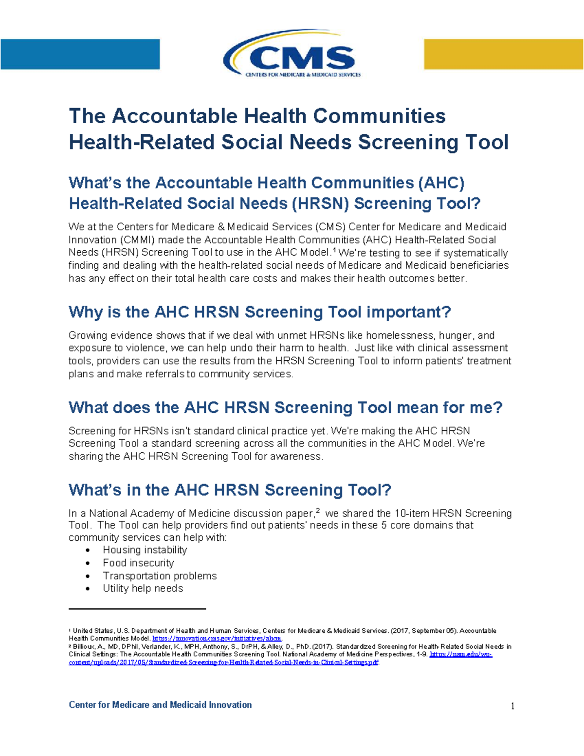 AHCM-Health Social Needs Screening Tool - The Accountable Health ...