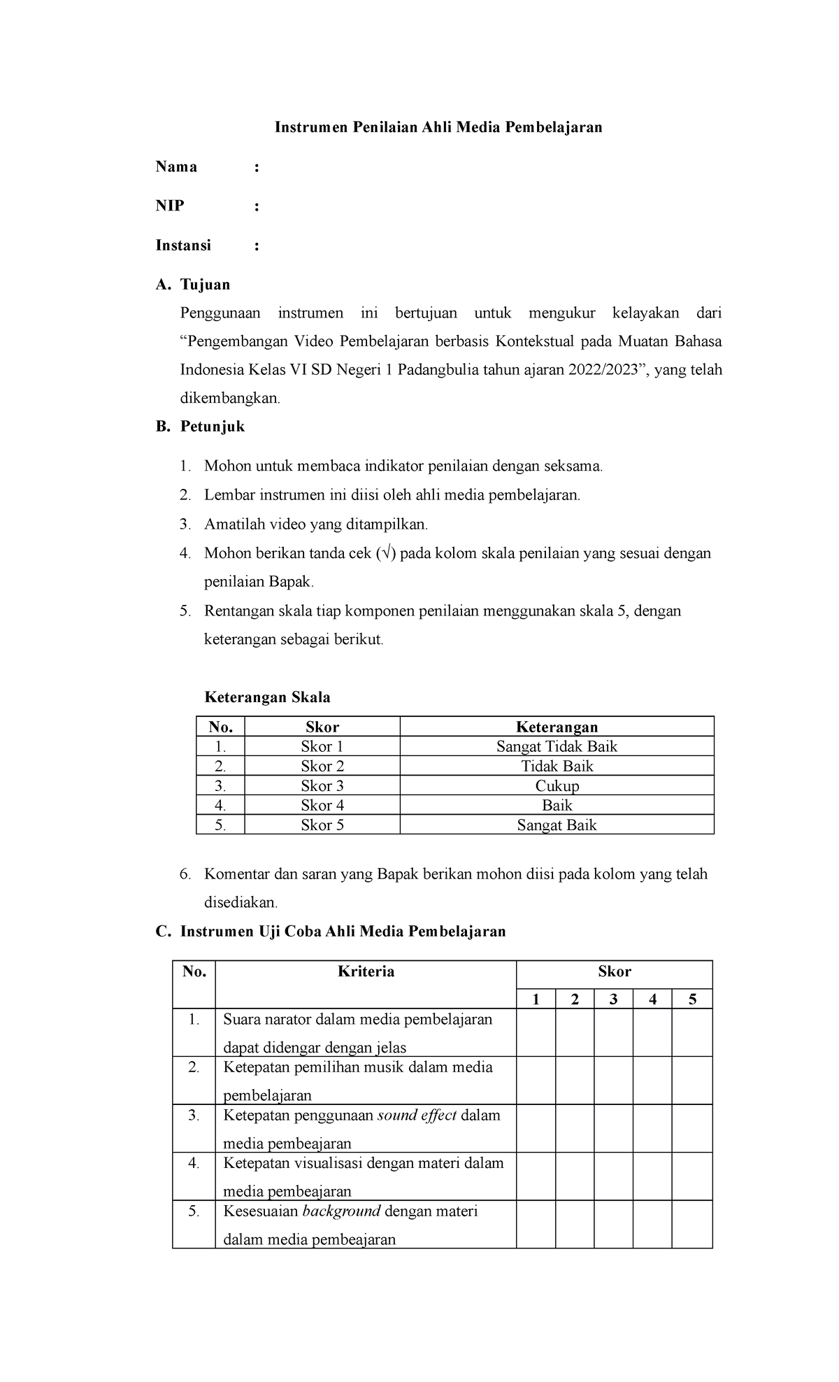 Instrumen Ahli Media - Instrumen Penilaian Ahli Media Pembelajaran Nama ...