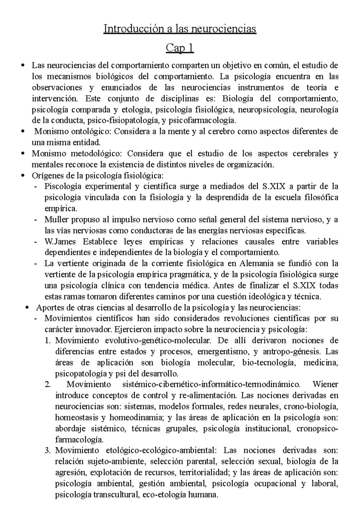 Primer parcial neurofisio - Introducción a las neurociencias Cap 1 Las ...