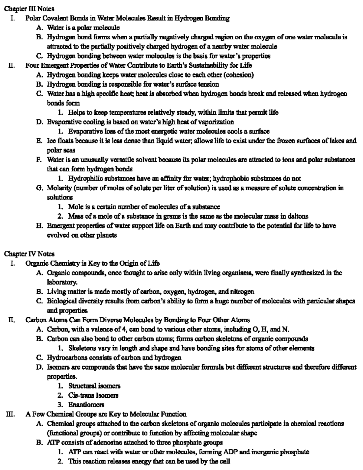 Biology Chapter III Notes - BIOL103 - Studocu