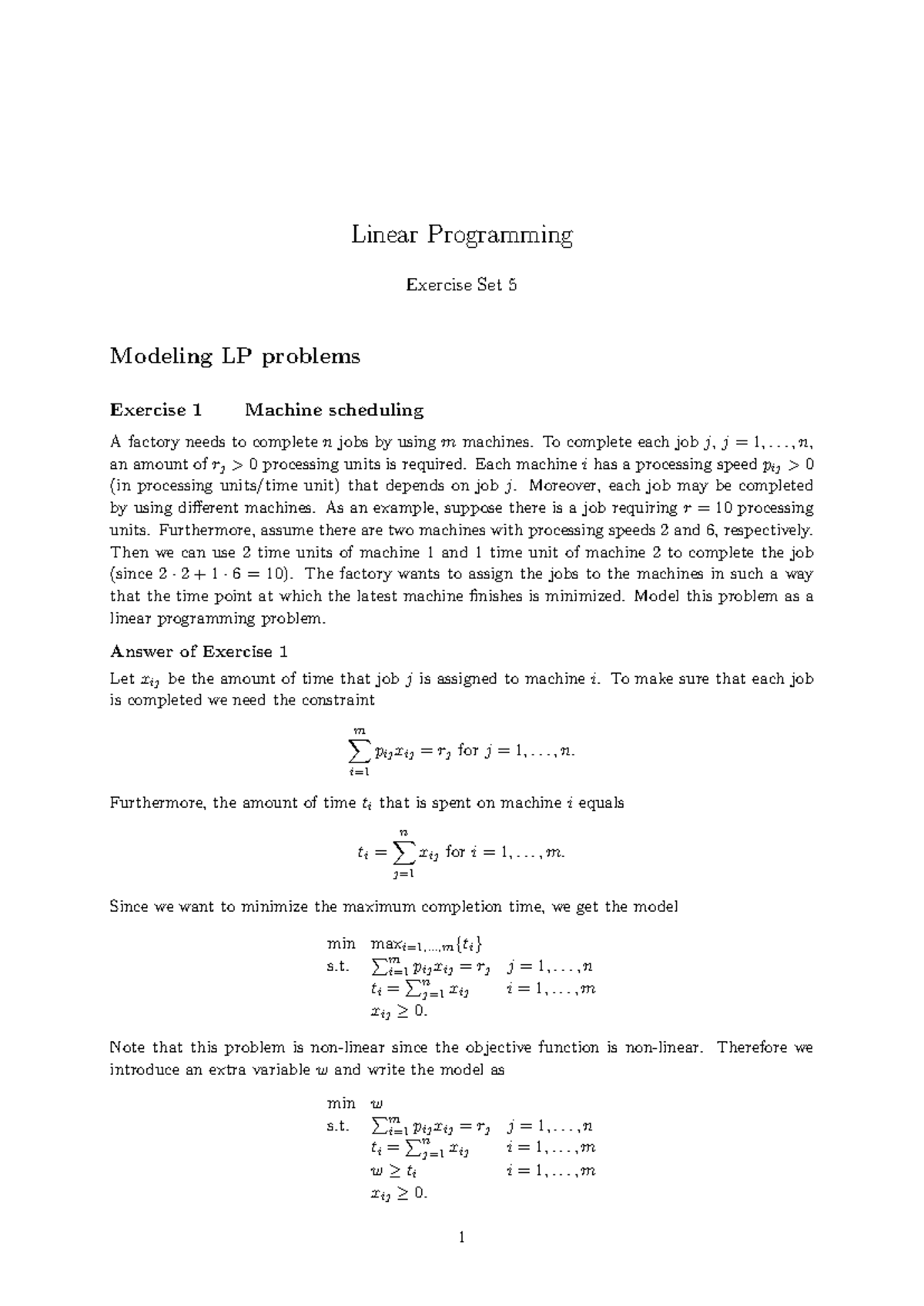 Exercise 5 - Solutions - Linear Programming Exercise Set 5 Modeling LP ...