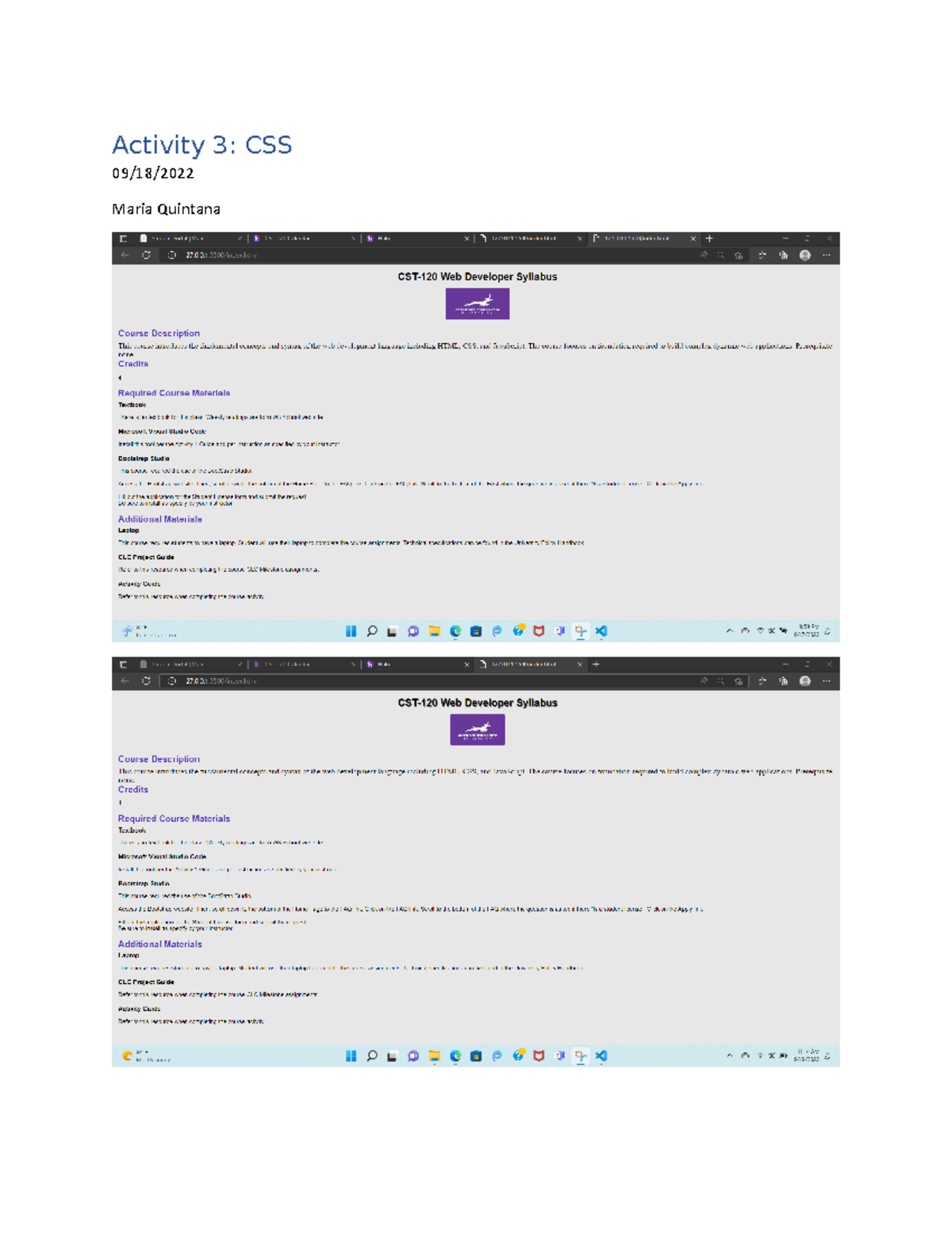 CST-120 Activity 3 - CST-105 - Activity 3: CSS 09/18/ Maria Quintana ...