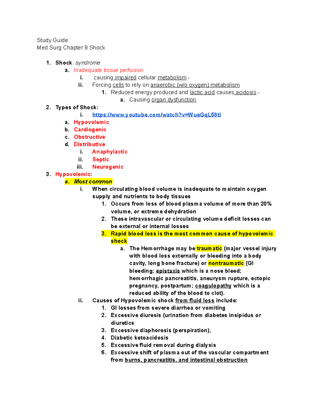 Chapter 9 Shock Study Guide Med Surg Study Guide Med Surg Chapter 9 Shock Shock syndrome a