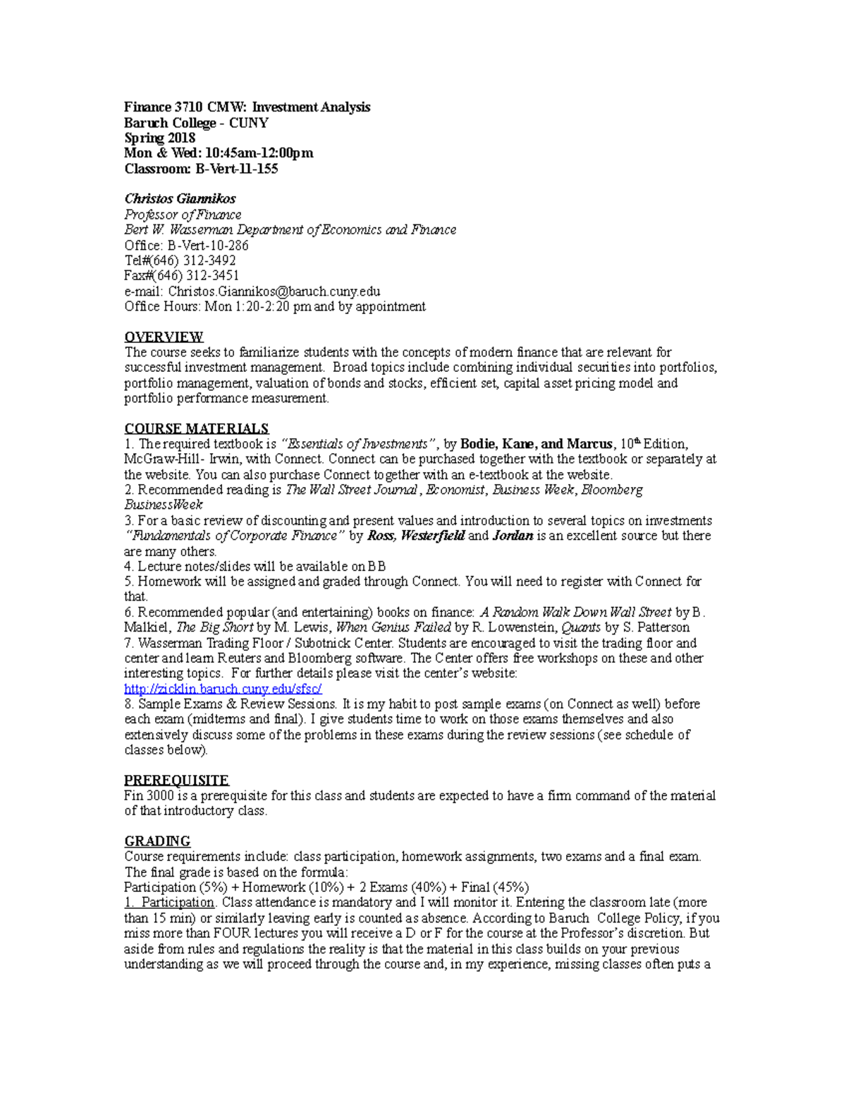 Syllabus Fin 3710 SP2018 - CMW - Finance 3710 CMW: Investment Analysis ...