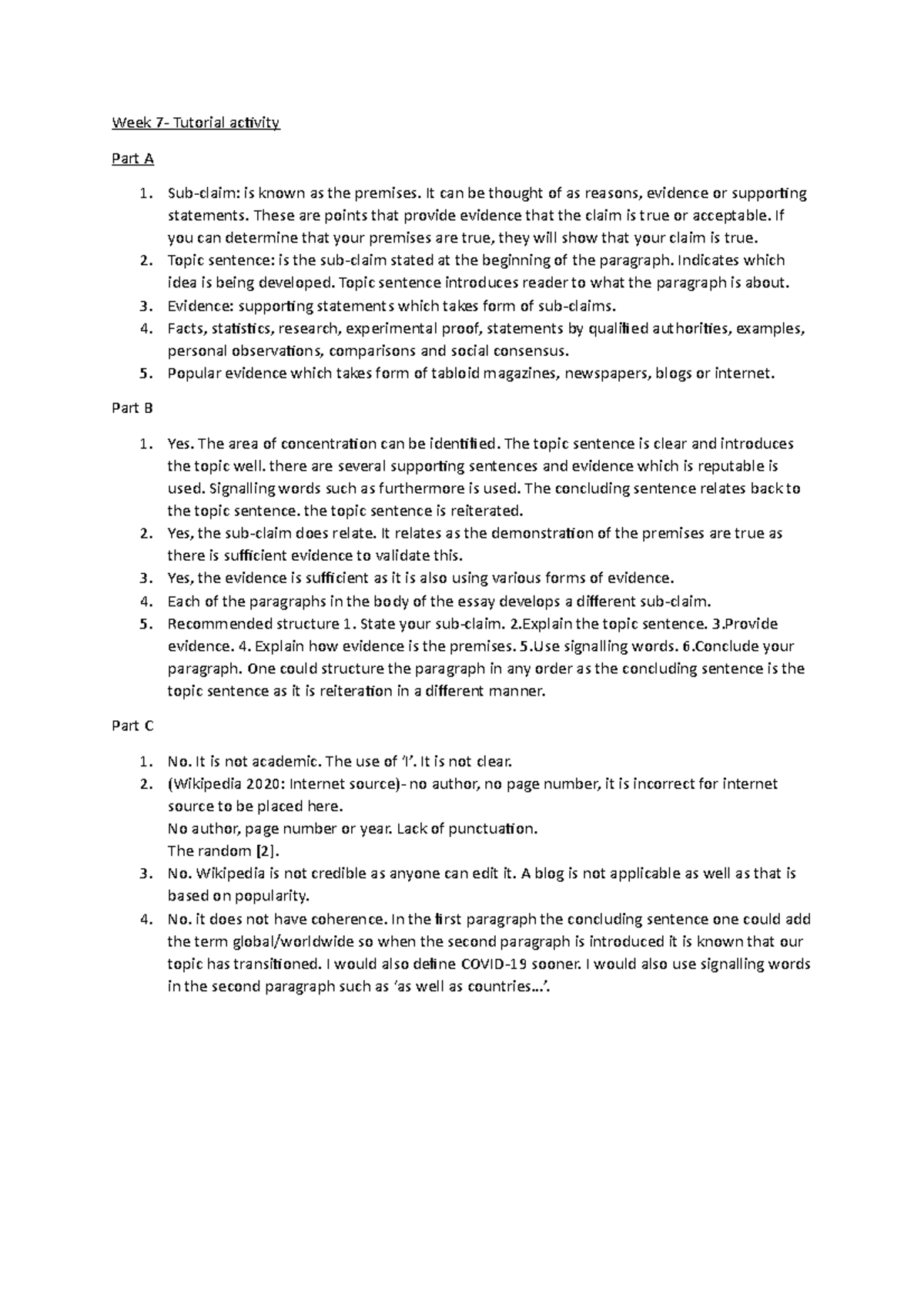 Week 7-english - ELEMENTS OF ARGUMENTATIVE ESSAY. - Week 7- Tutorial ...