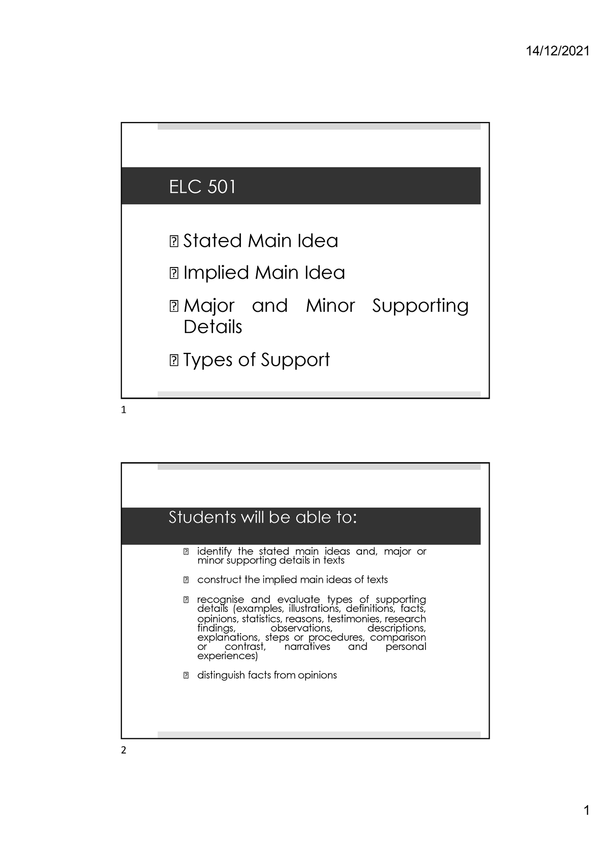 ELC501 Implied M.IDEA Major Minor Details - English For Critical ...