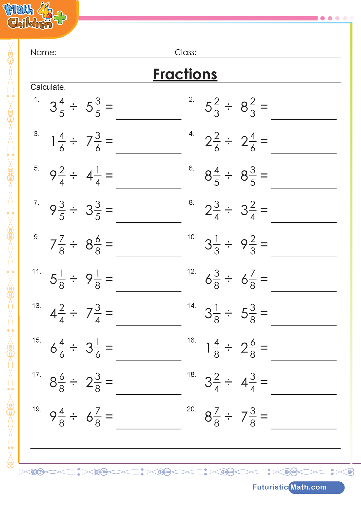 Division of mixed fractions worksheet - Mathematics - Sindh University ...