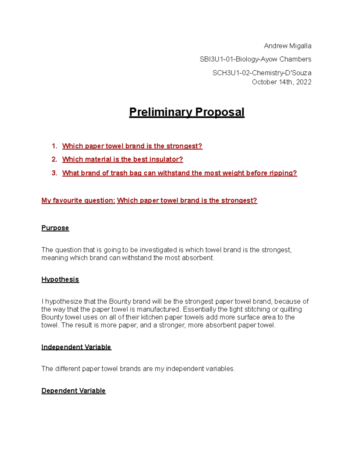 Preliminary Proposal (Science Fair) - Andrew Migalla ( Edited Version ...