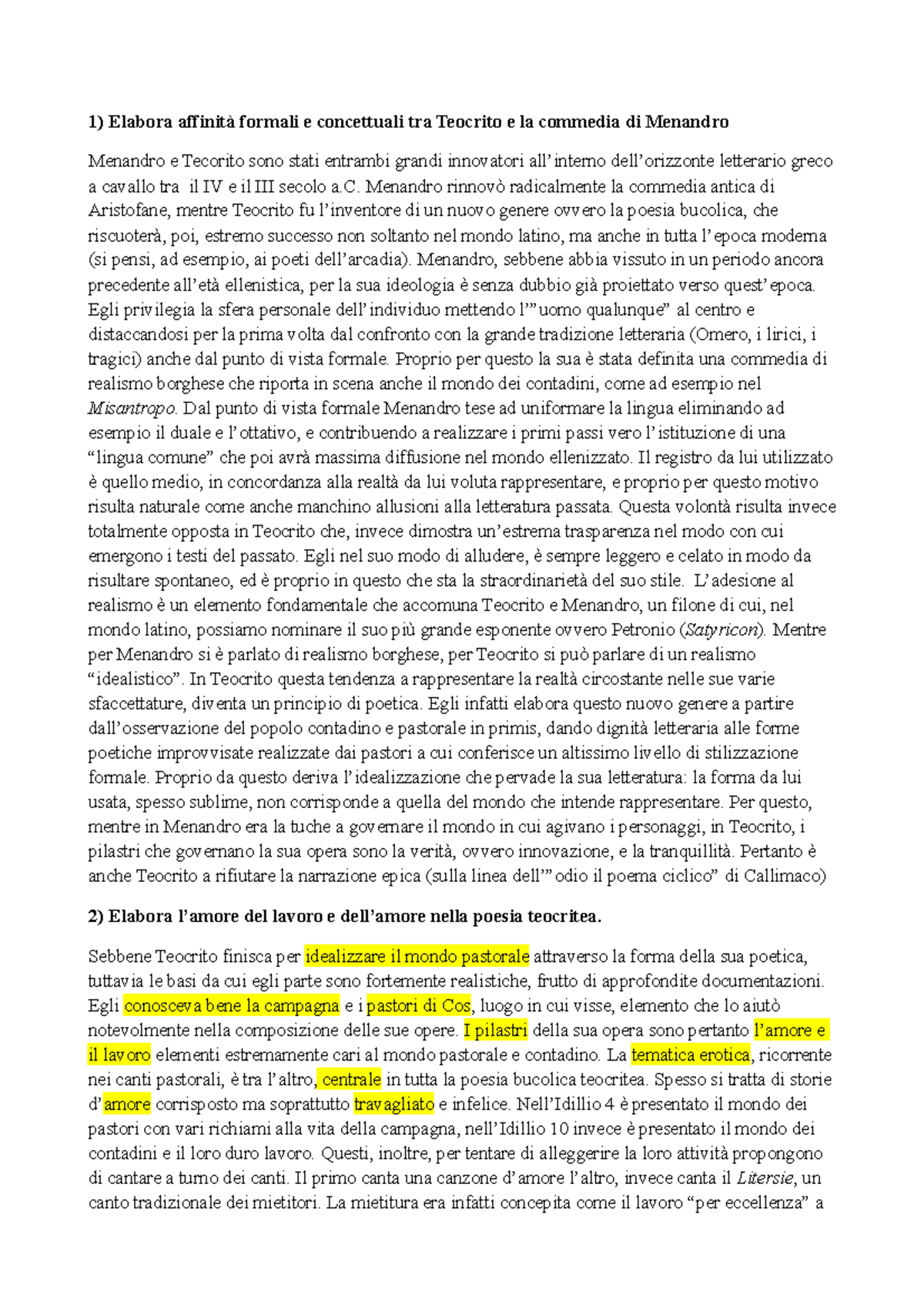 Elaborato Teocrito - 1) Elabora Affinità Formali E Concettuali Tra ...