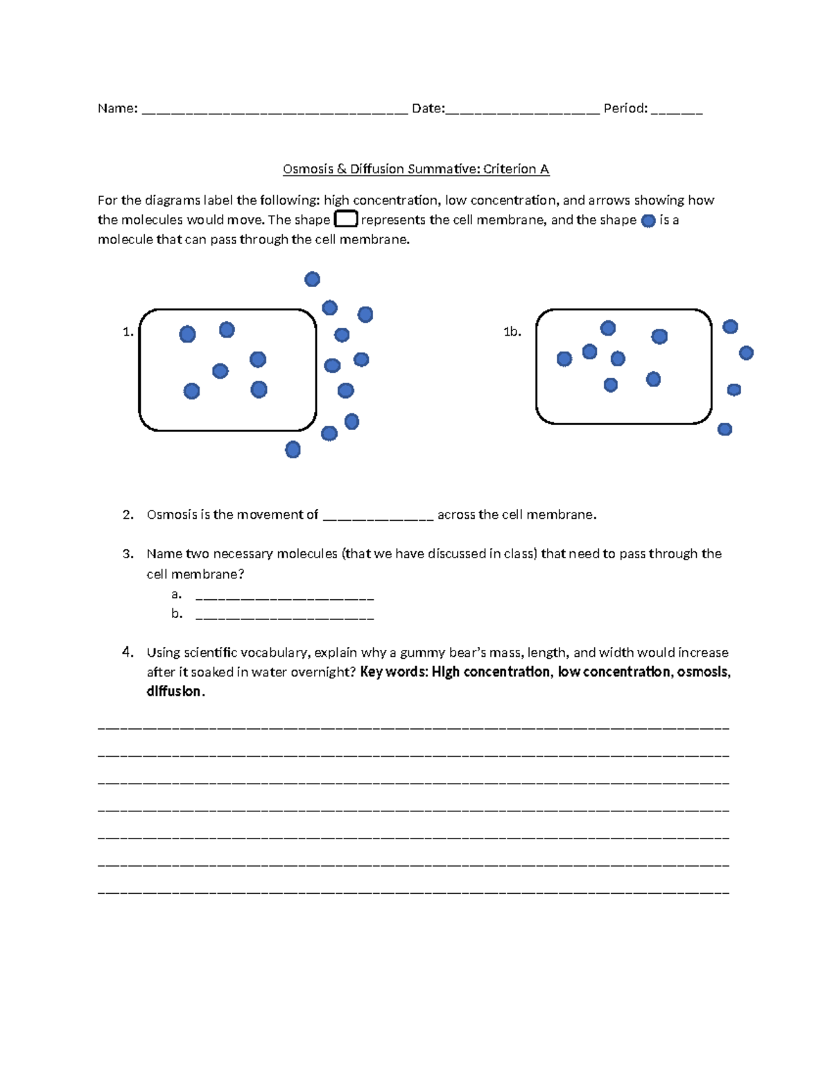 Diffusion Osmosis Quiz Name