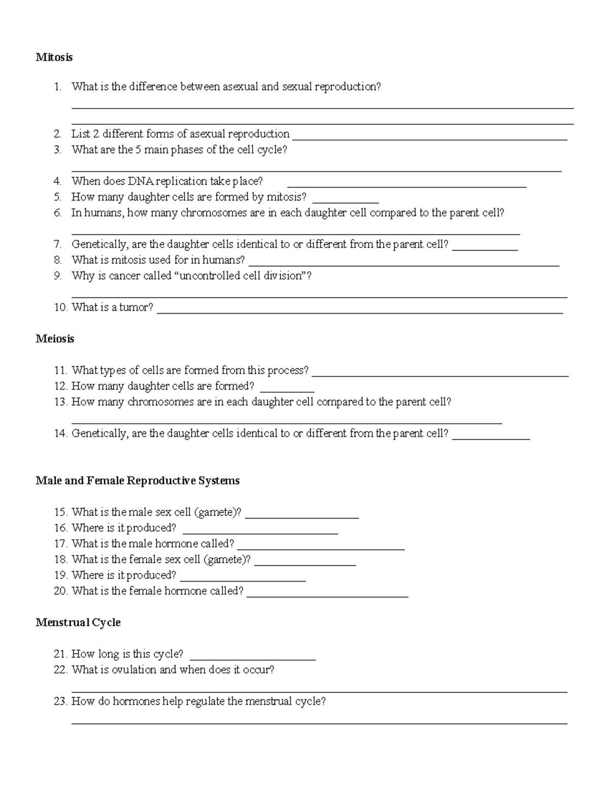 Review sheet - Mitosis What is the difference between asexual and ...