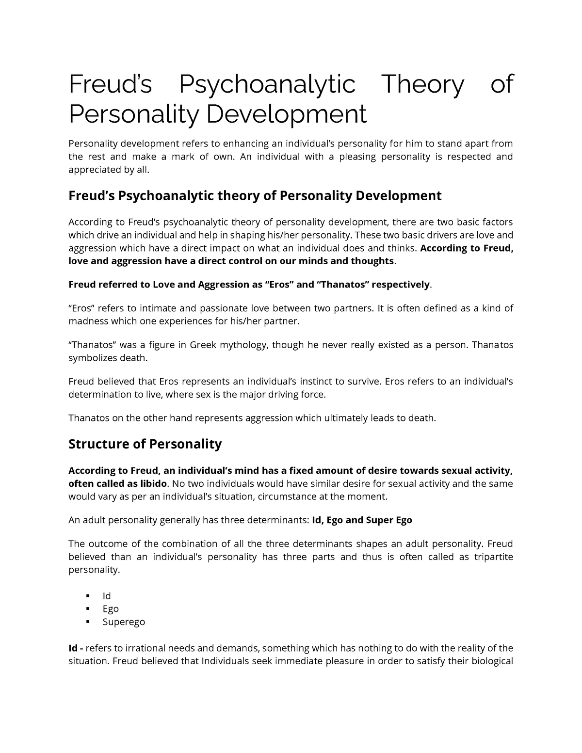 Freuds Theory Of Psychoanalytic Freuds Psychoanalytic Theory Of Personality Development