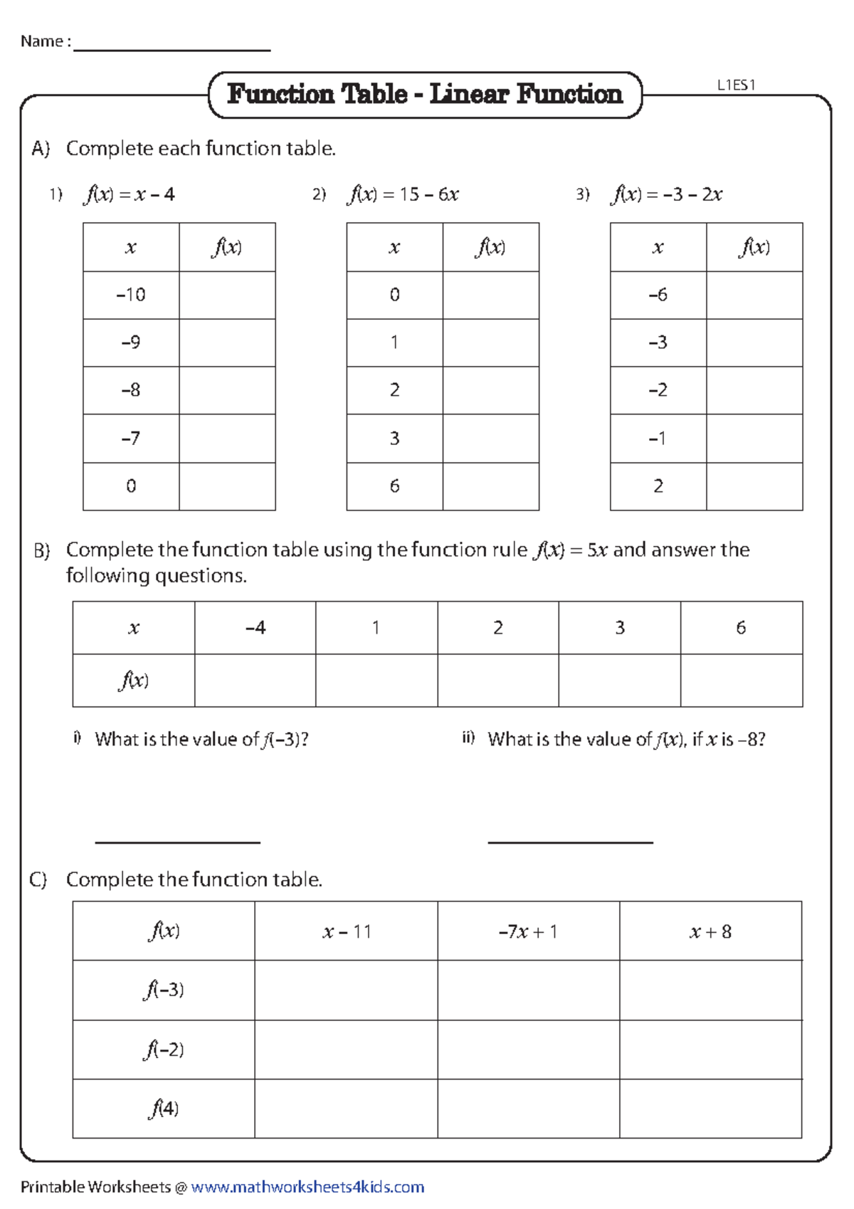 Linear l1 easy 1 - Lol - Printable Worksheets @ mathworksheets4kids ...