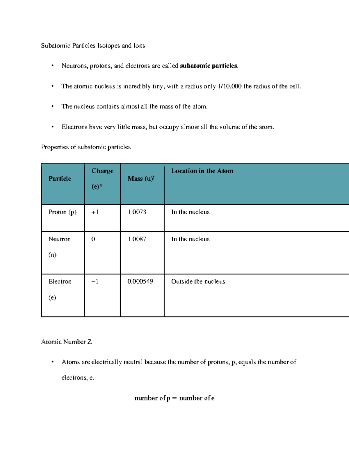 Subatomic Particles Isotopes and Ions - The atomic nucleus is ...