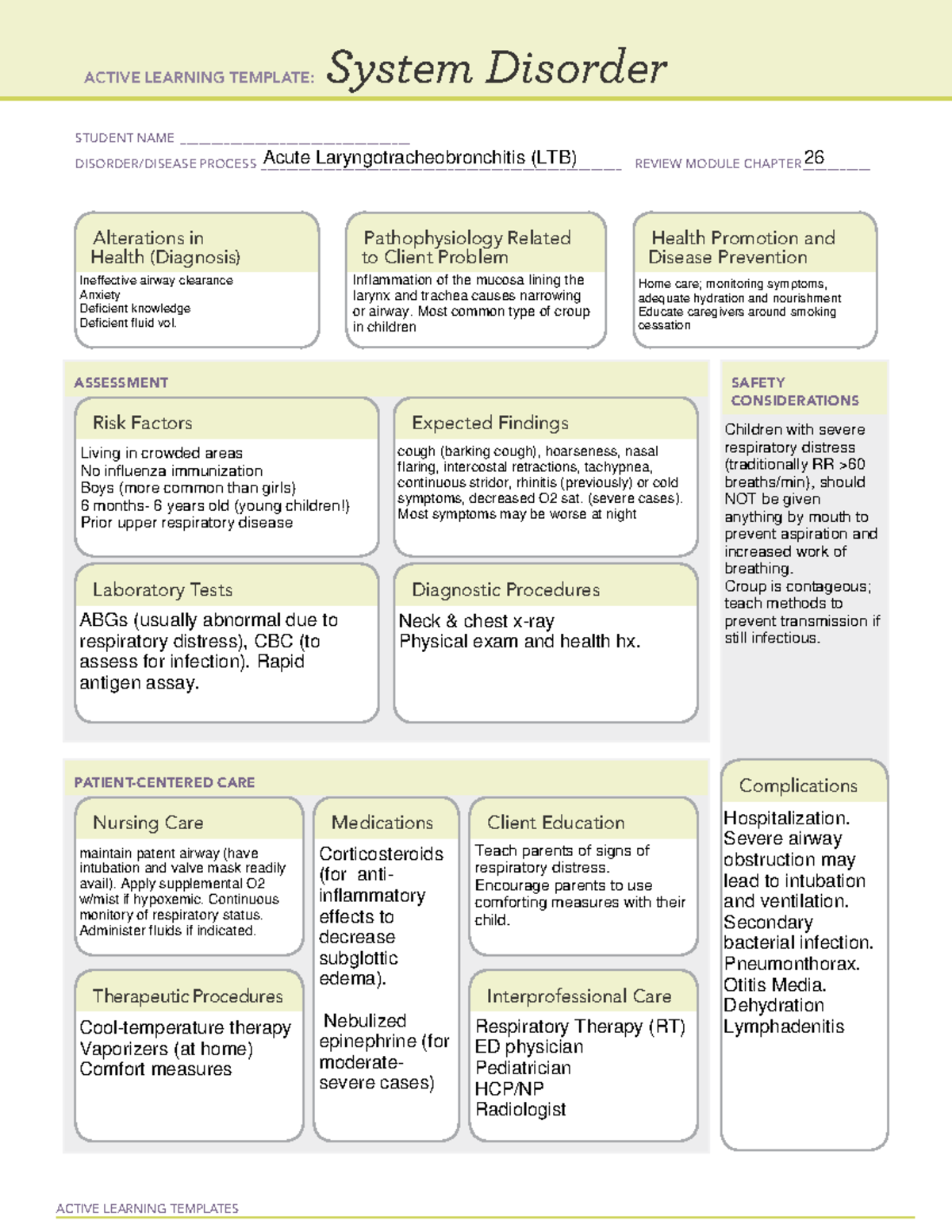 System Disorder Acute Laryngotracheobronchitis ACTIVE LEARNING