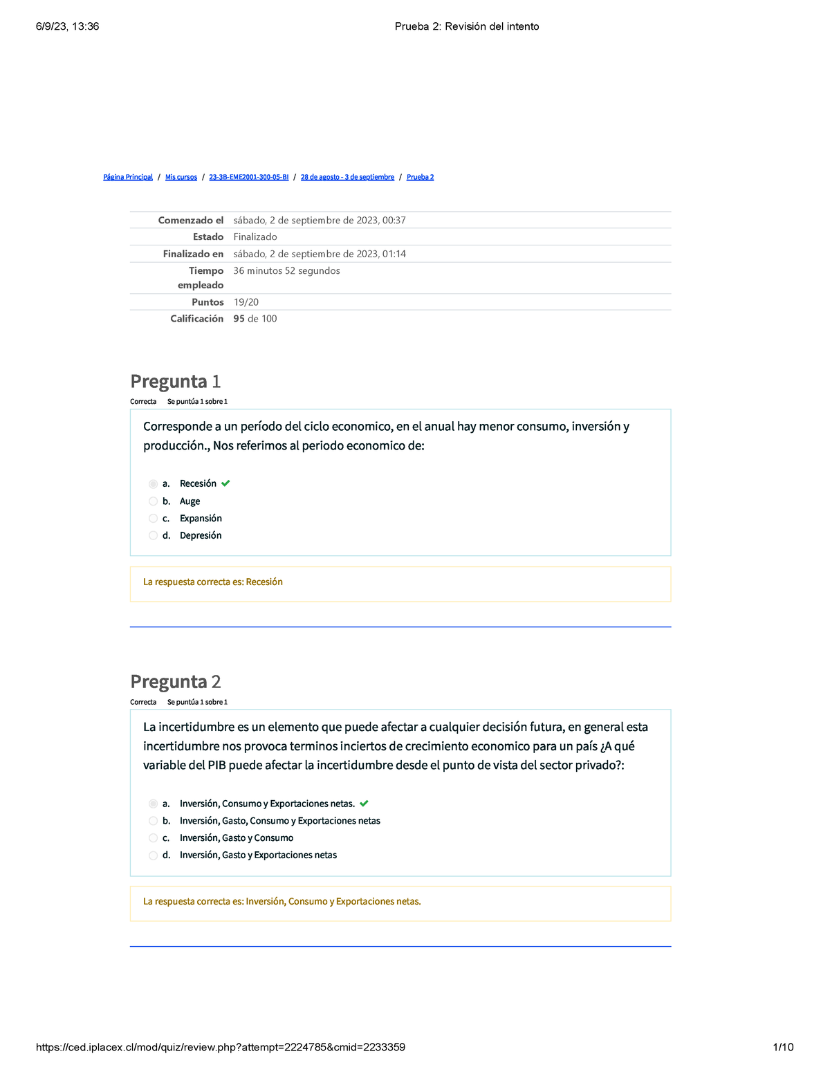 Prueba 2 Entorno Macroeconomíco - Página Principal / Mis Cursos / 23-3B ...