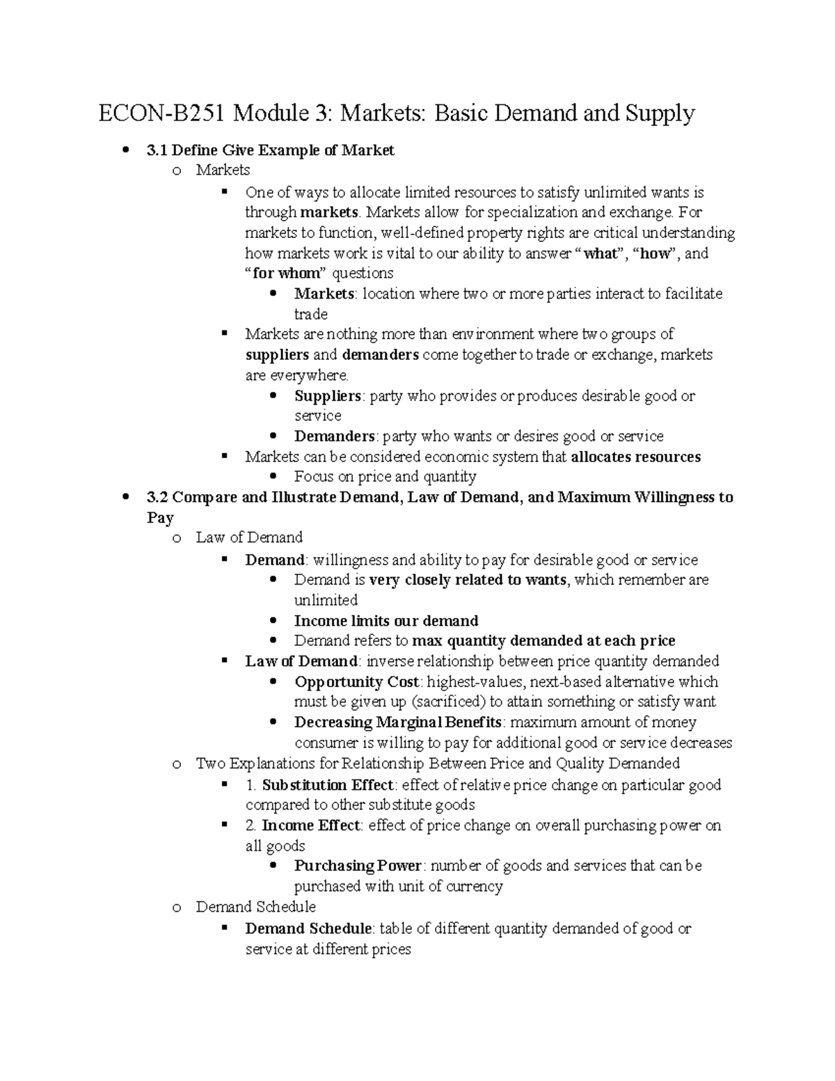 ECON-B251 Module 3 Markets Basic Demand And Supply - Markets Allow For ...