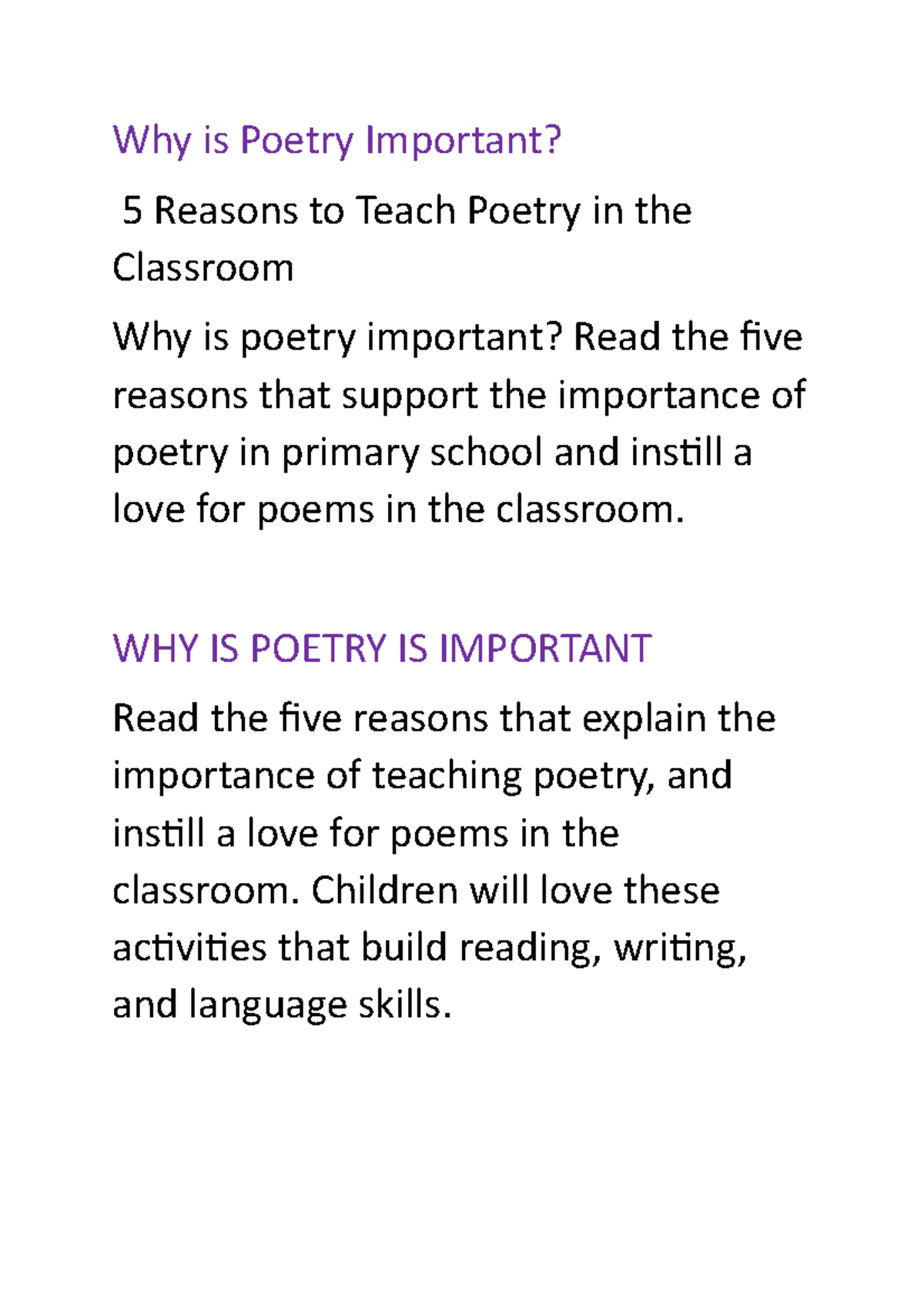 Why Is Poetry Important Essay