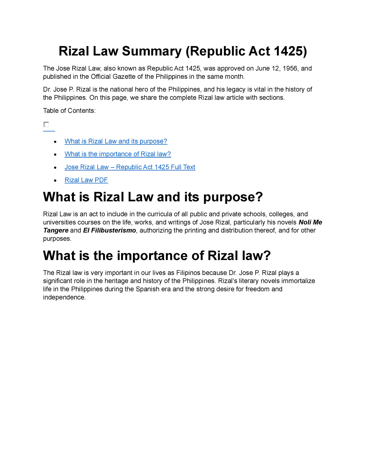 Rizal-Law - Life And Work Of Rizal - Rizal Law Summary (Republic Act ...