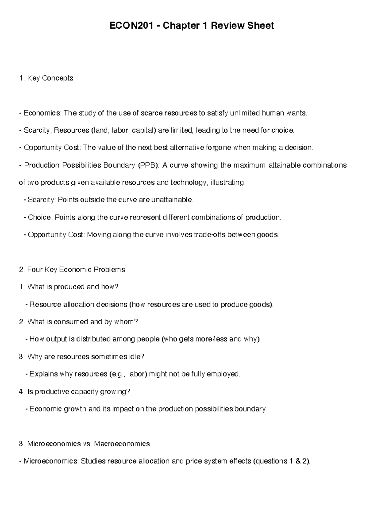 ECON 201 chap.1 review - Summary Introduction to Microeconomics ...