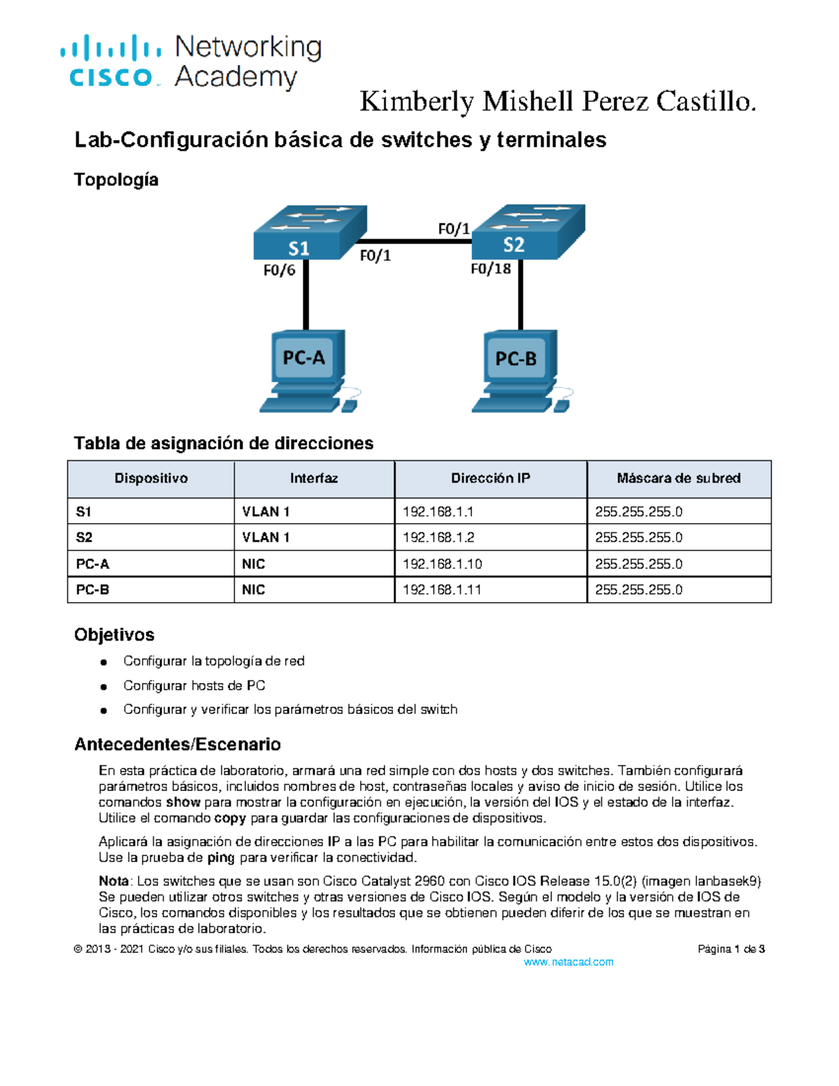 Kimberly Perez - Lab Basic Switch and End Device Configuration ...