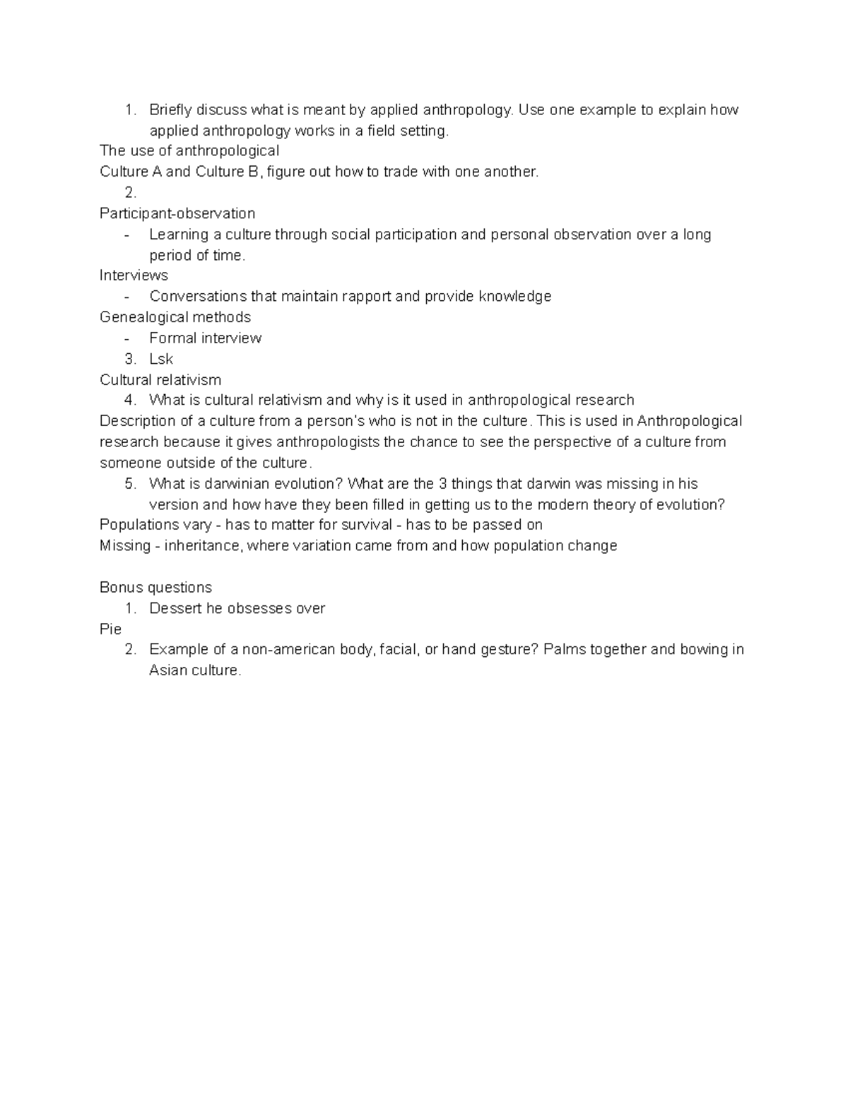 Anthropology Short Answers Briefly discuss what is meant by applied