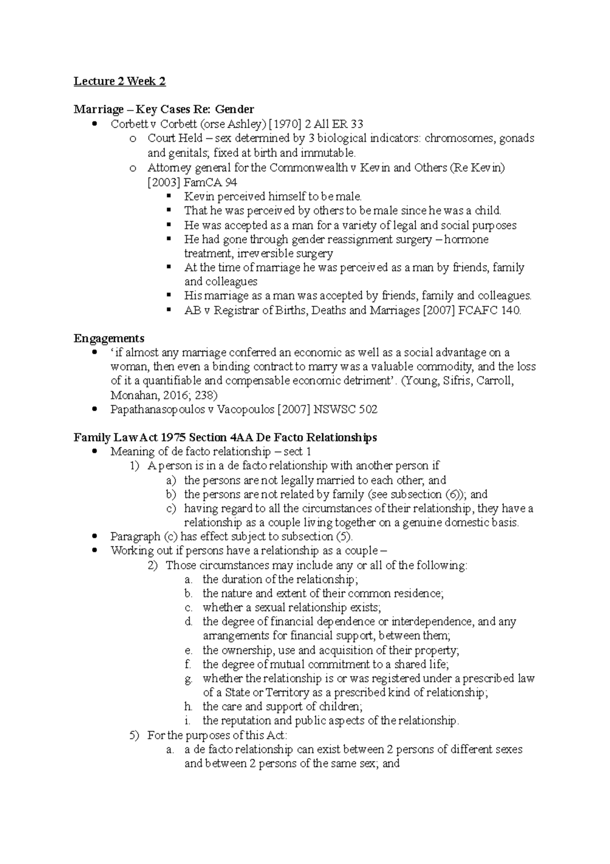 Lecture 2 Week 2 - Toni Johnson - Lecture 2 Week 2 Marriage – Key Cases ...