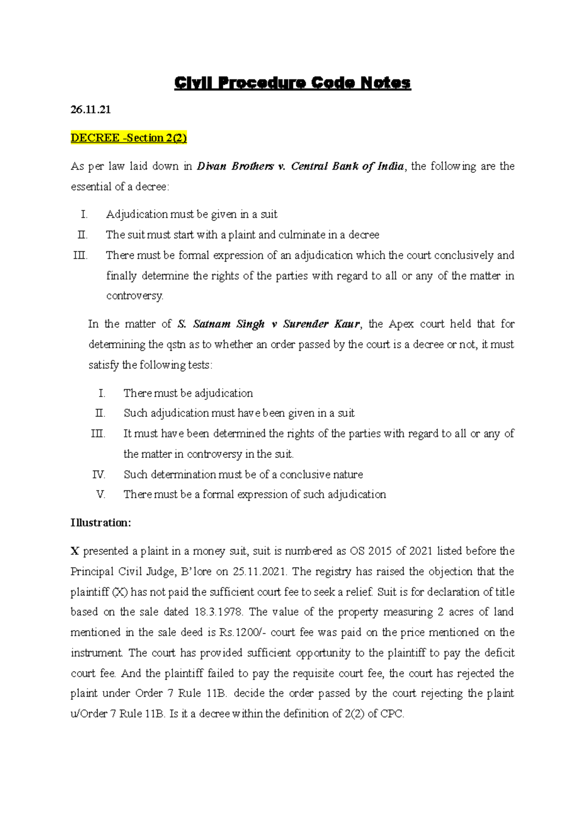 Whole Of Cpc Notes 3 Year Llb Civil Procedure Code Notes 26 Decree