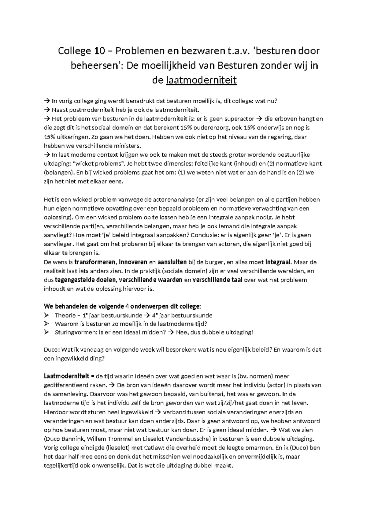 College 10 aantekeningen bewerkt - College 10 – Problemen en bezwaren t ...