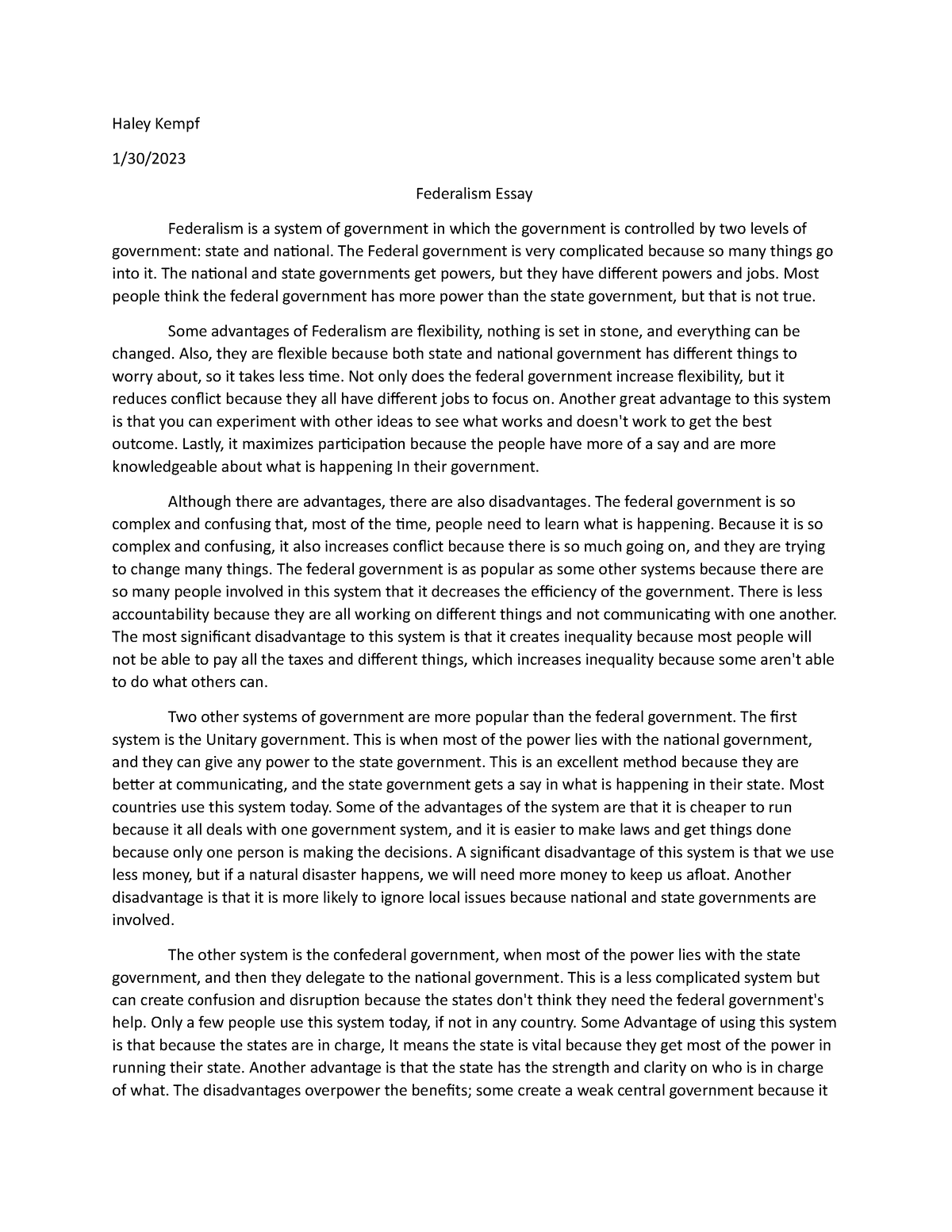 federalism and education essay