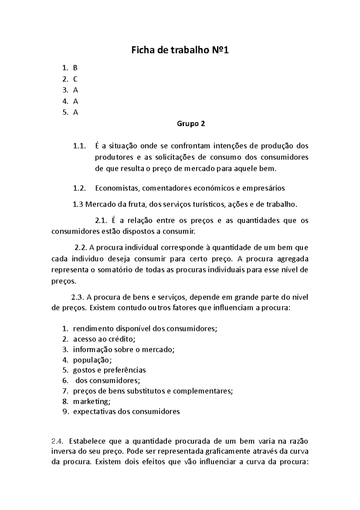 Ficha De Trabalho Economia A - Ficha De Trabalho Nº 1. B 2. C 3. A 4. A ...