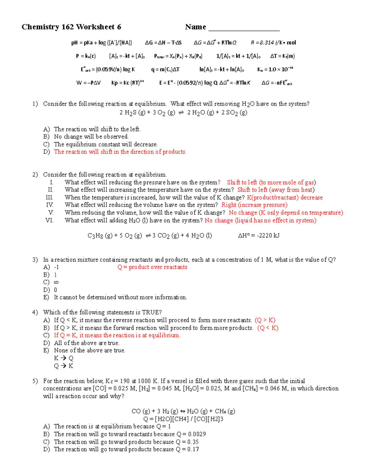 Chem 162 Worksheet 6 Recitation Practices Chemistry 162 Worksheet 6 Name Ph Studocu