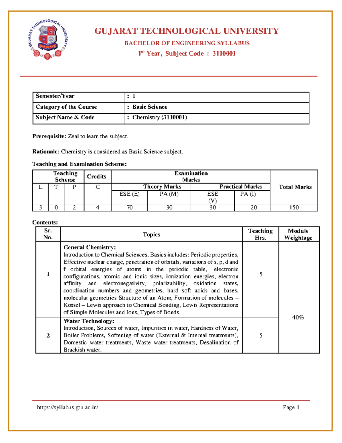 AI & DS GTU Syllabus BACHELOR OF ENGINEERING SYLLABUS 1 st Year