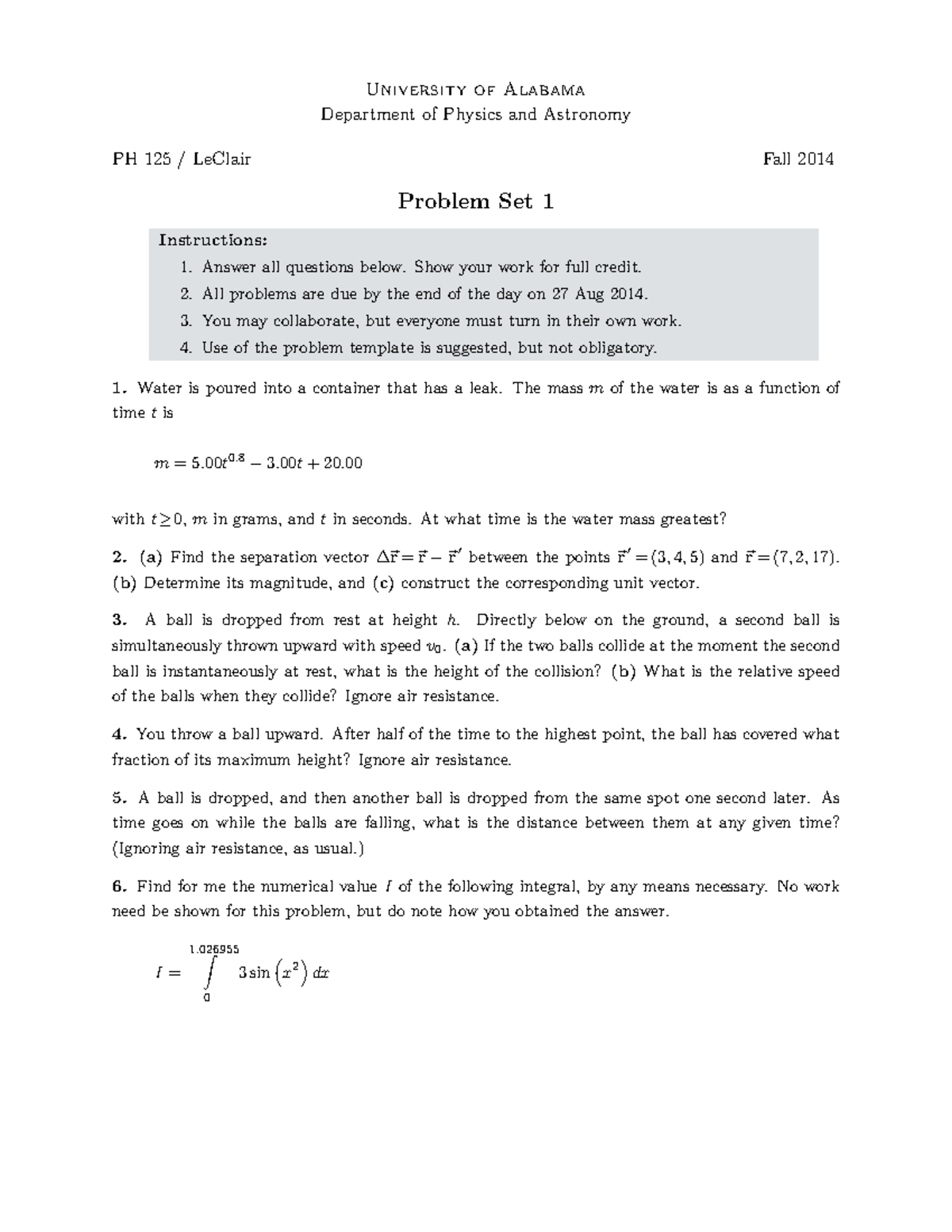 HW1 27Aug14 - Notes - University Of Alabama Department Of Physics And ...